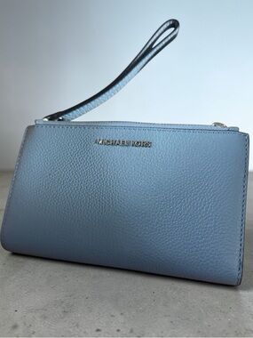 Michael Kors Light Blue Pebbled Leather Wristlet Clutch